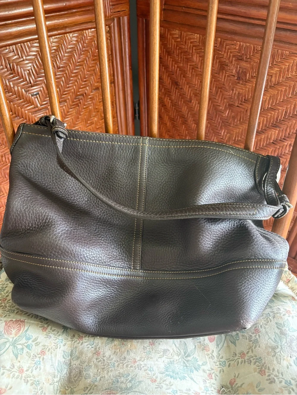 Coach Dark Brown Pebbled Leather Hobo Shoulder Bag